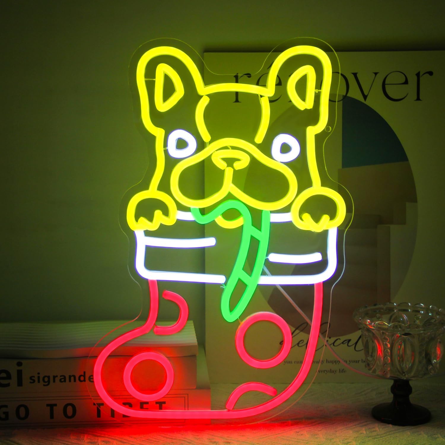 Lighting Christmas Decor - French Bulldog Christmas Stocking Neon Sign
